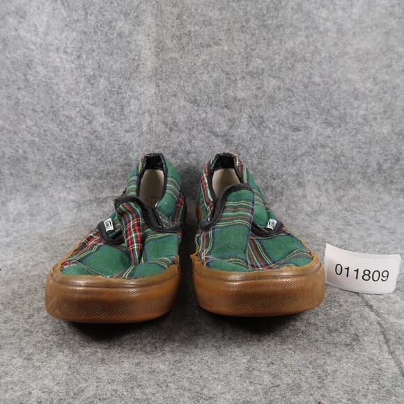 Vans Shoes Womens 7.5 Classic Slip On Plaid Canvas Casual Skate Green Red Flat - Picture 2 of 12